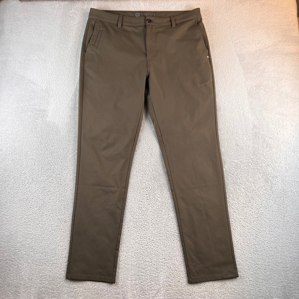 Vuori Mens Meta Pant Dark Khaki Brown Technical Chino Stretch Trousers 34x30